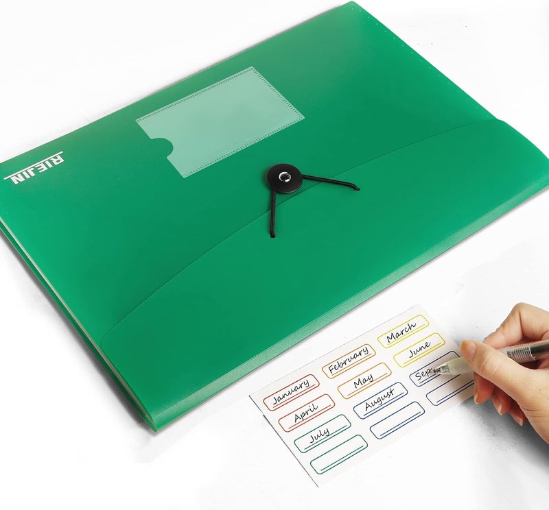 RIEJIN Accordian File Organizer 7 Pocket Expanding File Folder with Labels, Plastic Expandable File Folder for Documents Letter Size A4 Papers - Green - Image 4